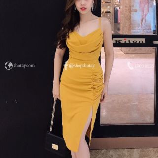 Đầm body 2 dây nhúng hông