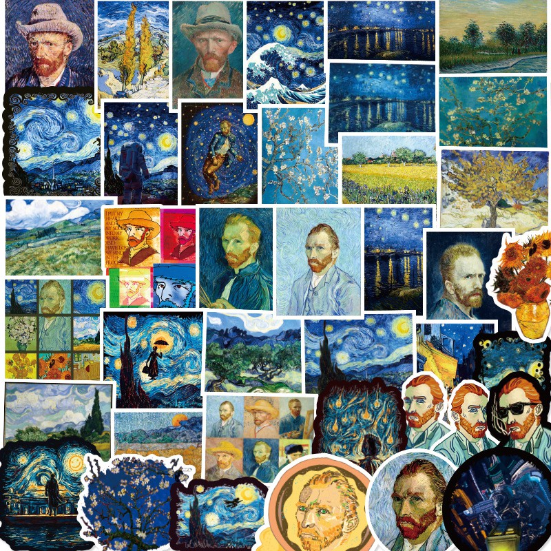 Y&amp;P| Bộ 50 nhãn dán họa tiết hoạt hình Van Gogh