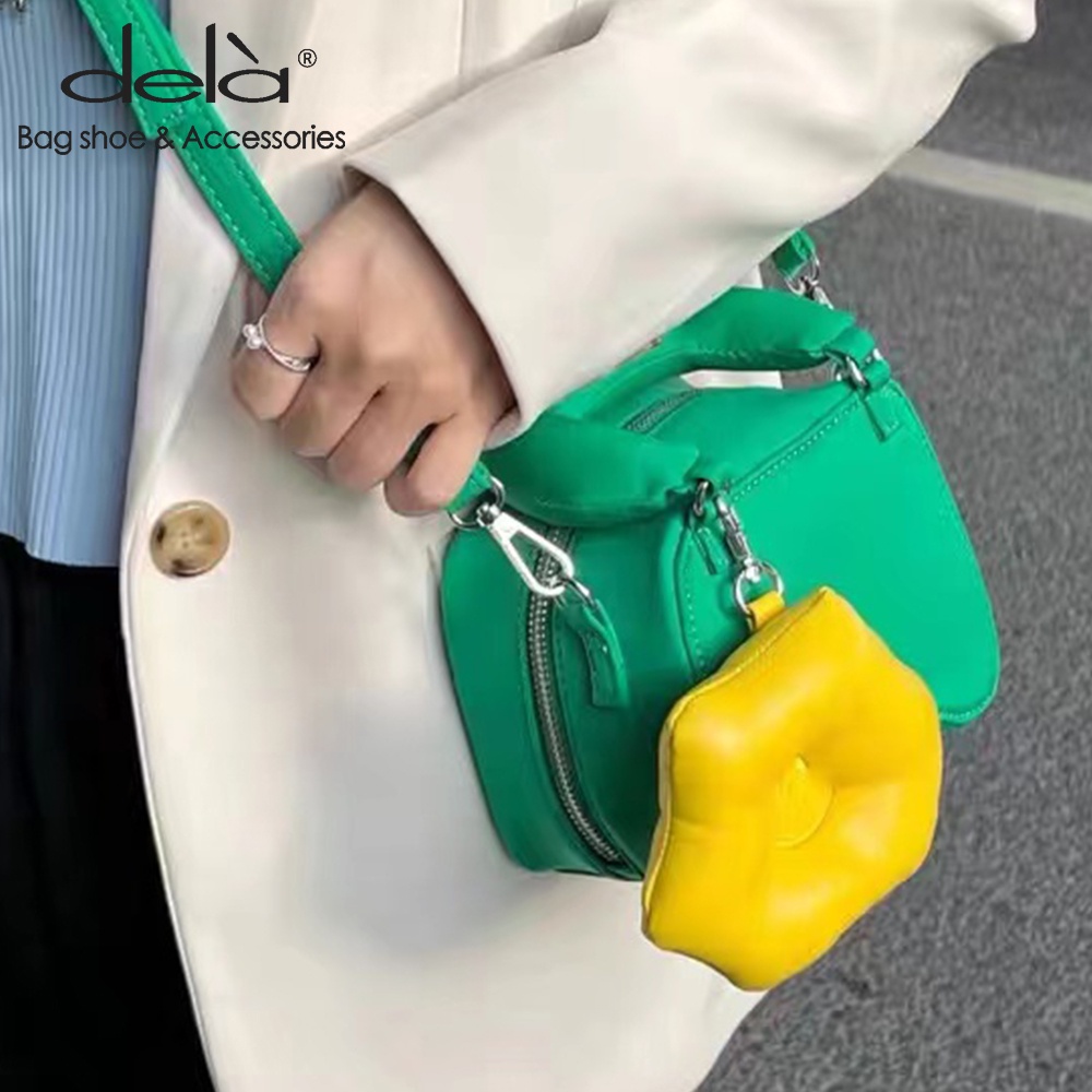 Dela Túi Đeo Vai Hình Vuông Nhỏ Màu Xanh Lá In Họa Tiết Mặt Cười Thời Trang Mùa Hè Cho Nữ 2022