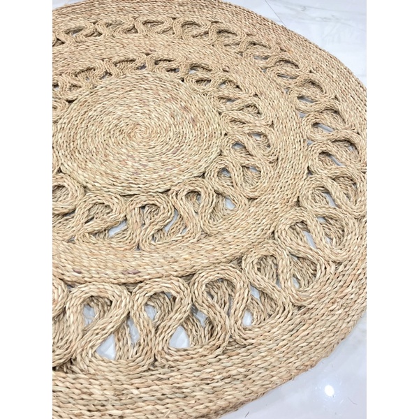 Thảm Cói Vintage Hoa Chanh HANHDECOR(Trải Sàn Chống Trơn Trướt- Kích Thước Lớn)