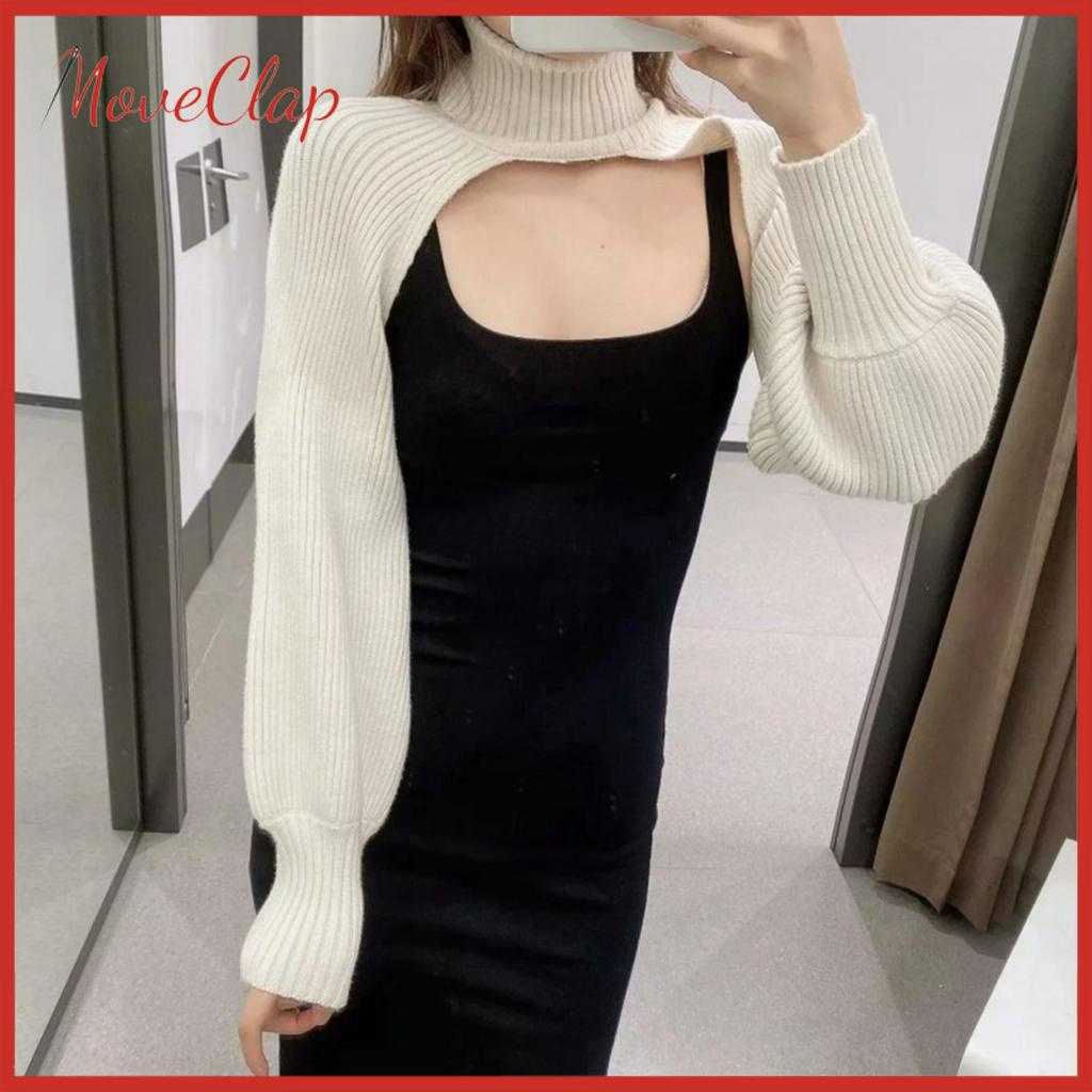 Áo Sweater Dệt Kim Chui Đầu Cổ Cao Tay Phồng Dài Thời Trang Đường Phố  Movecap