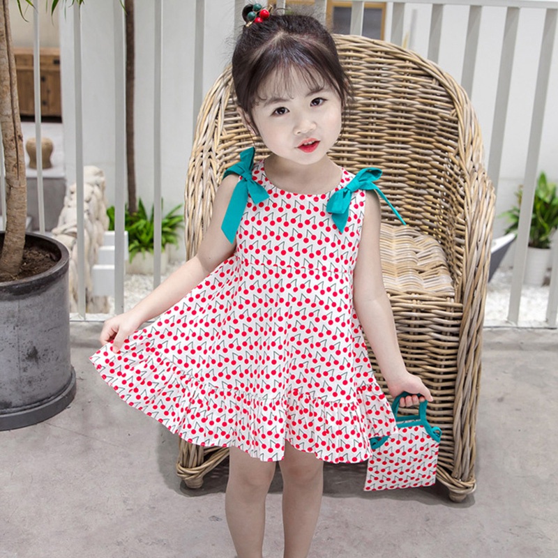 Đầm Công Chúa Hai Dây Đính Nơ In Hoa Se7en Cho Bé Gái