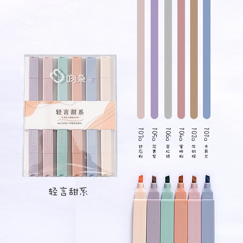 Set 6 Bút Dạ Quang Hai Đầu Mềm Mại Màu Sáng DIY Đa Ứng Dụng