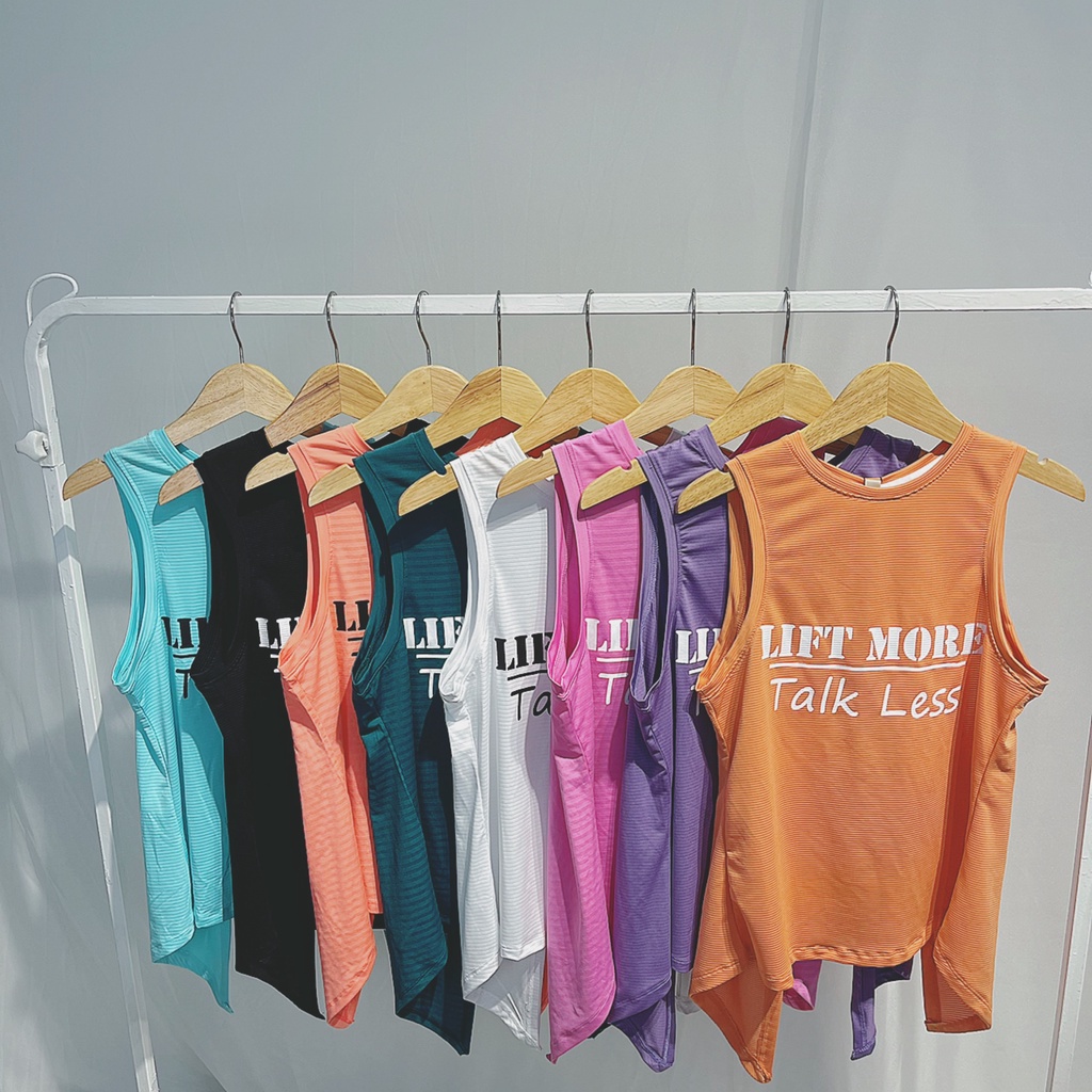 Áo Tank Thể Thao Nữ Tập Gym Thun Polly Sọc In Chữ