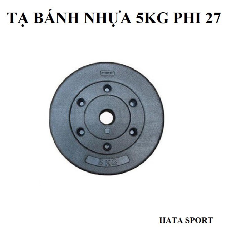 Tạ bánh nhựa 5kg phi 27 lớp nhựa dày bên trong bọc xi măng