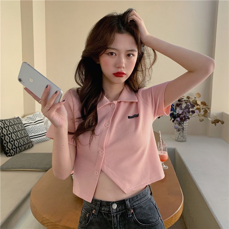 Áo Sơ Mi Ngắn Tay Cổ Bẻ Phong Cách Hong Kong Thời Trang Nữ