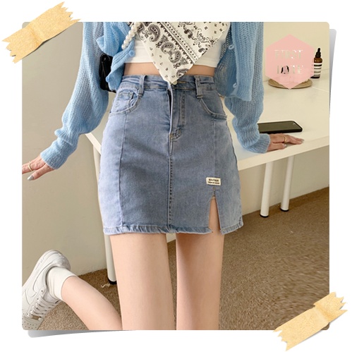 Chân váy bò chân váy jean denim FIRST DATE cá tính mùa hè cạp cao  ngắn chữ a  xẻ hông