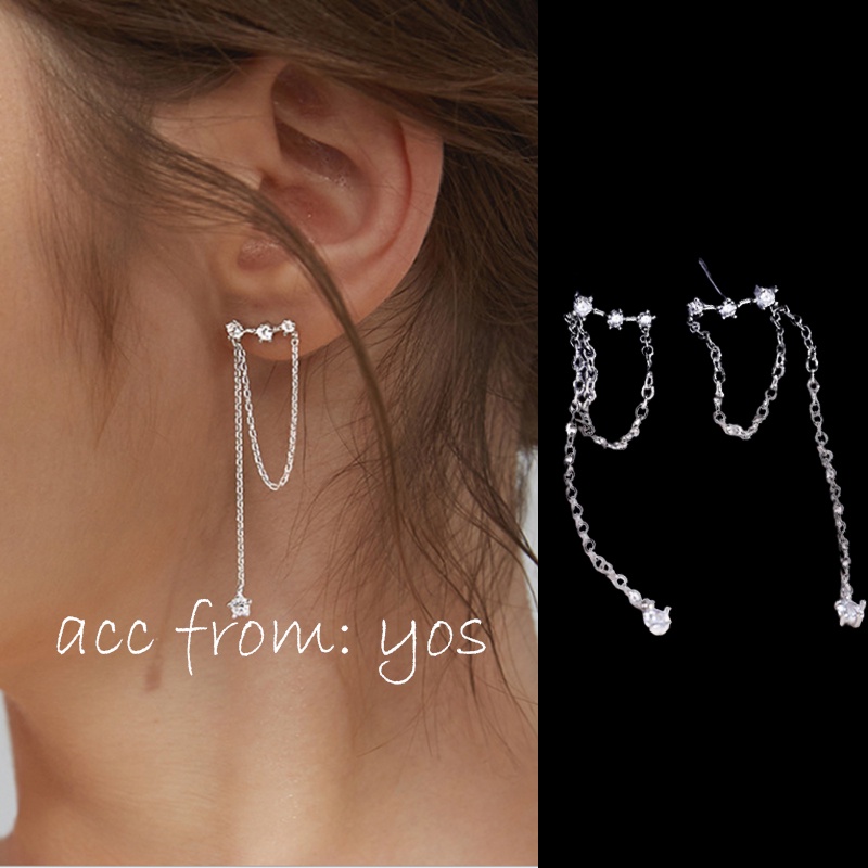 Bông tai đính đá dáng dài sang chảnh mạ bạc S925 cho nữ YOS