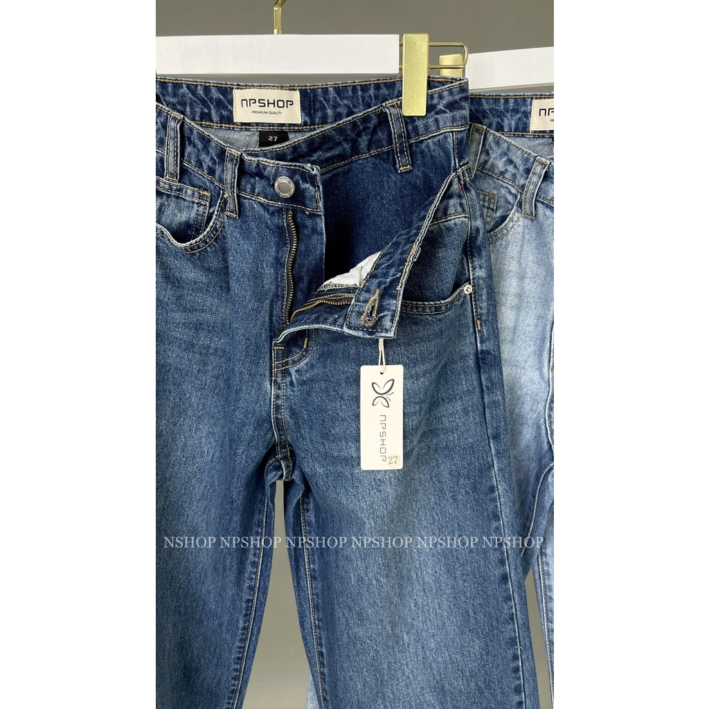 Quần jean nữ ống rộng dài lưng cao, quần bò ống rộng kiểu nút lệch NPQ060