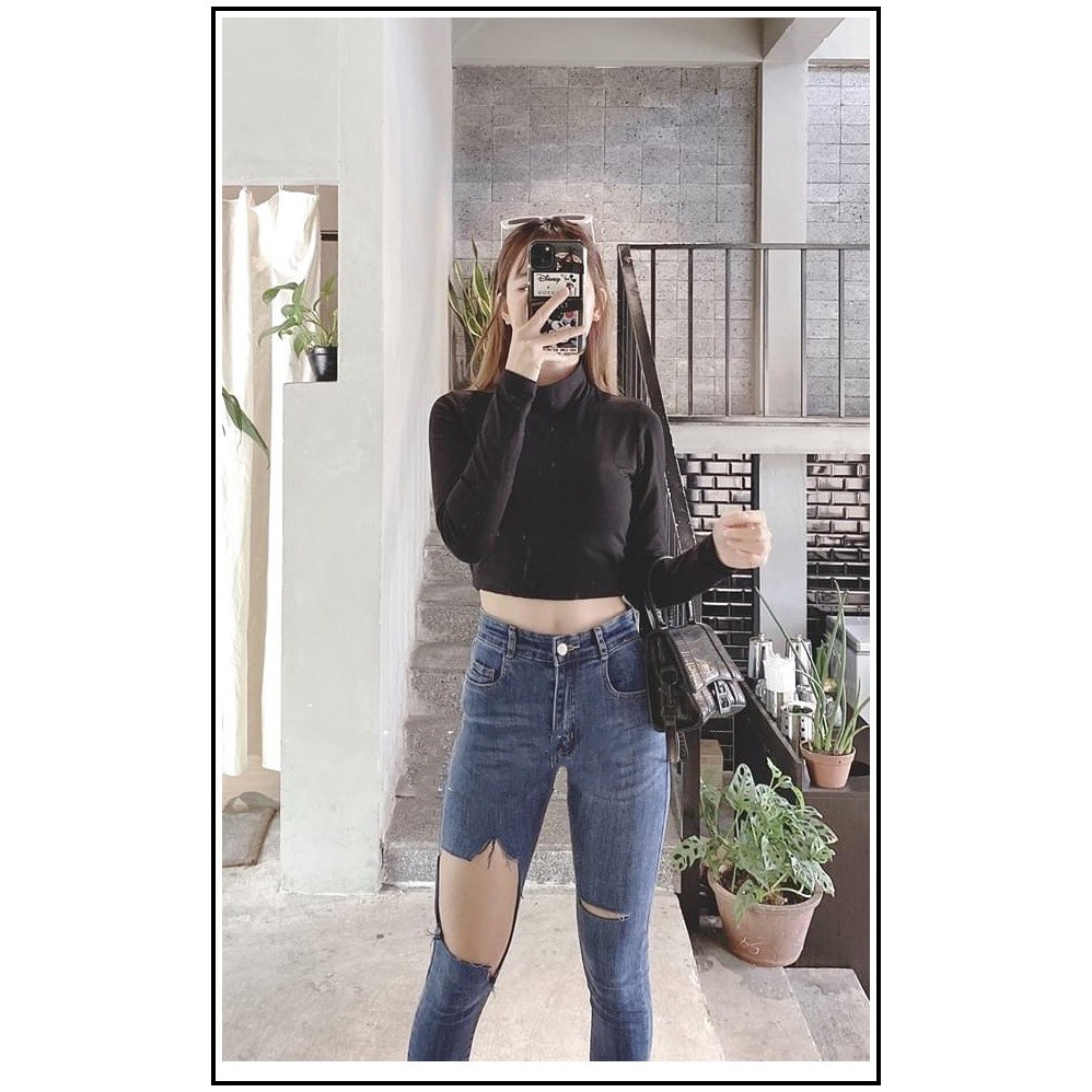Quần jean nữ kiểu RÁCH TO NHỎ TUA LAI màu xanh vừa bảng size 26-30 chất jean giãn tốt 2/10ffr21