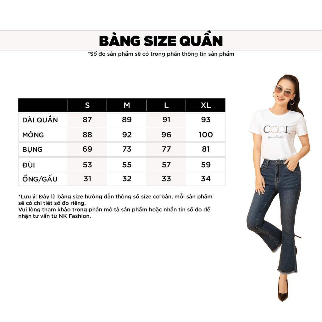 Quần Jeans Nữ Công Sở NK FASHION Ống Loe Lưng Cao, Chất Liệu Nhập Hàn Cao Cấp, Co Giãn Tốt NKFQU2011013