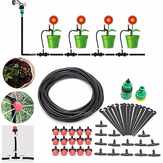 Bộ tưới cây tự động phun sương, nhỏ giọt kết hợp, bao gồm  10 bec nhỏ giọt, 10 phun sương và 20 mét dây