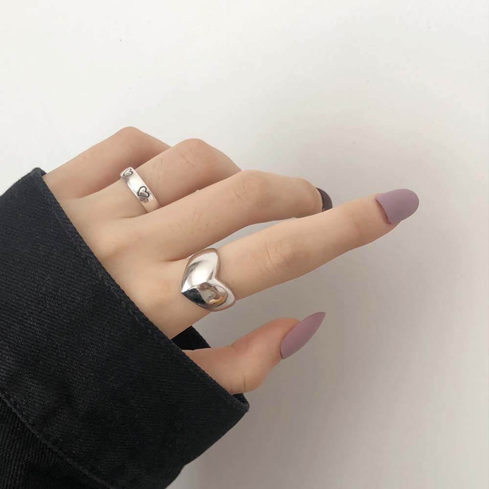 FORBETTER Trendy Open Rings Prevent Allergy Fashion Jewelry Metal Rings Heart Women LOVE Birthday Gifts Creative Simple Solid Color