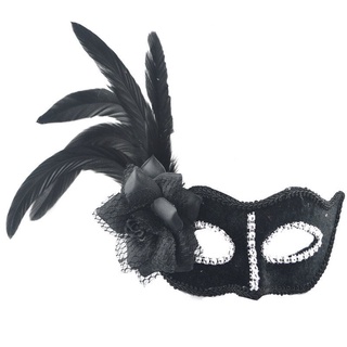 Mặt nạ nửa mặt nữ hóa trang Halloween mặt nạ dạ hội lông vũ màu đen
