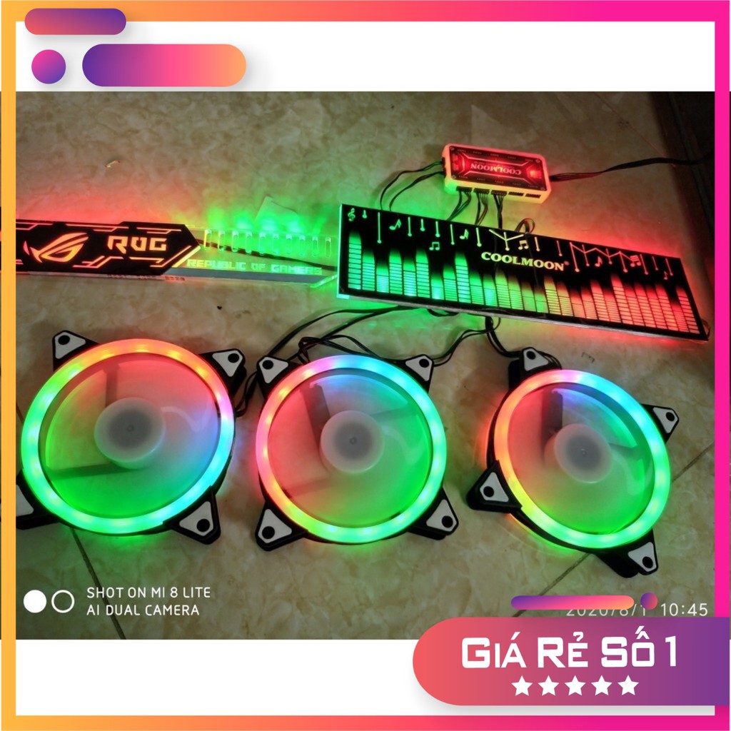 Bộ 3 fan led RGB trang trí case PC kèm giá đỡ vga và tấm chắn nguồn - Máy Tính Báo Hồng