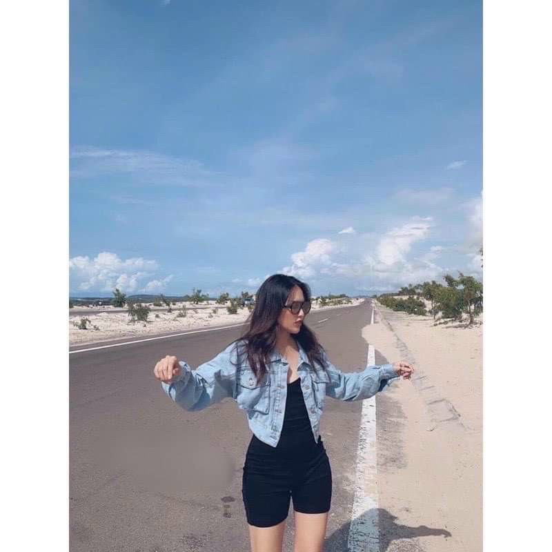 Ao khoác jean VNXK tay phồng túi hộp 2 màu siêu xinh croptop ms20