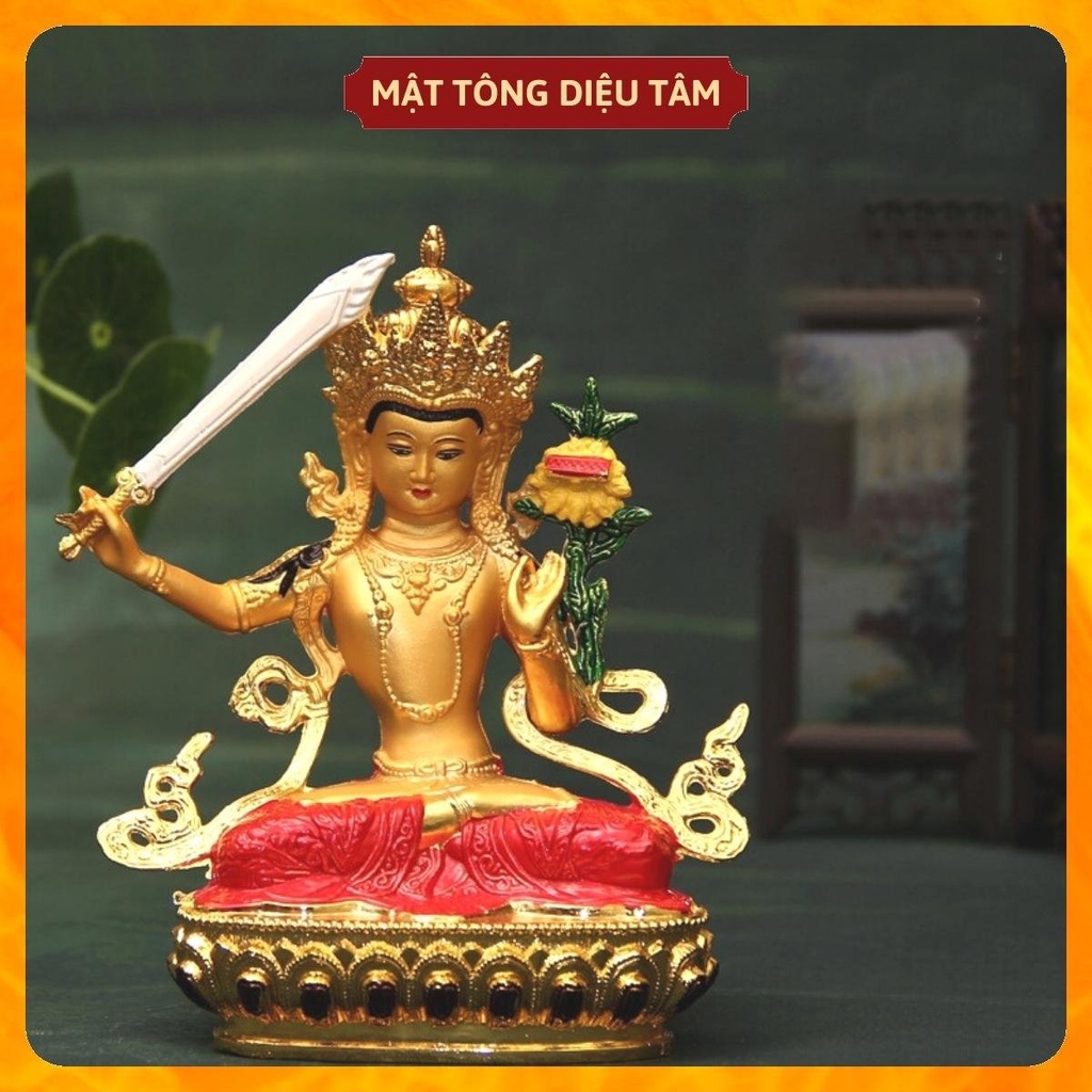 Tượng phật văn thù bồ tát mật tông Tây Tạng thờ cúng , tượng phật để ô tô - mẫu Văn Thù màu 14,5cm vẽ tay Tây Tạng