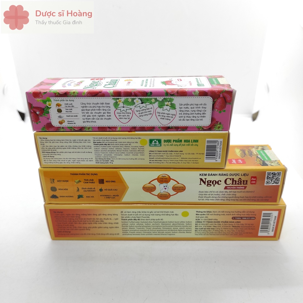 Kem Đánh Răng Dược Liệu Ngọc Châu 125g,170g,Trăng Răng, Trẻ Em 2-6 tuổi, Trên 6 tuổi