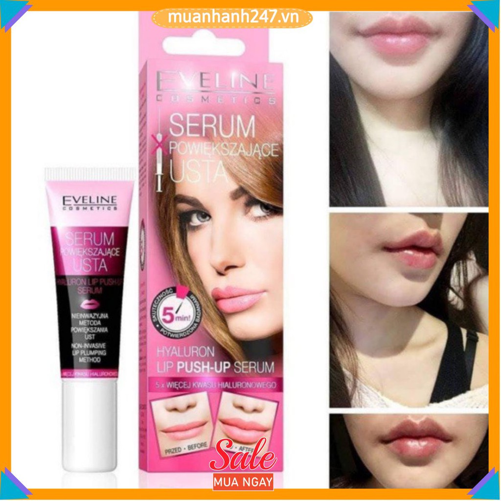 Dưỡng môi,Serum dưỡng môi Eveline Hyaluron Lip Push-up làm môi căng hồng, mềm ẩm