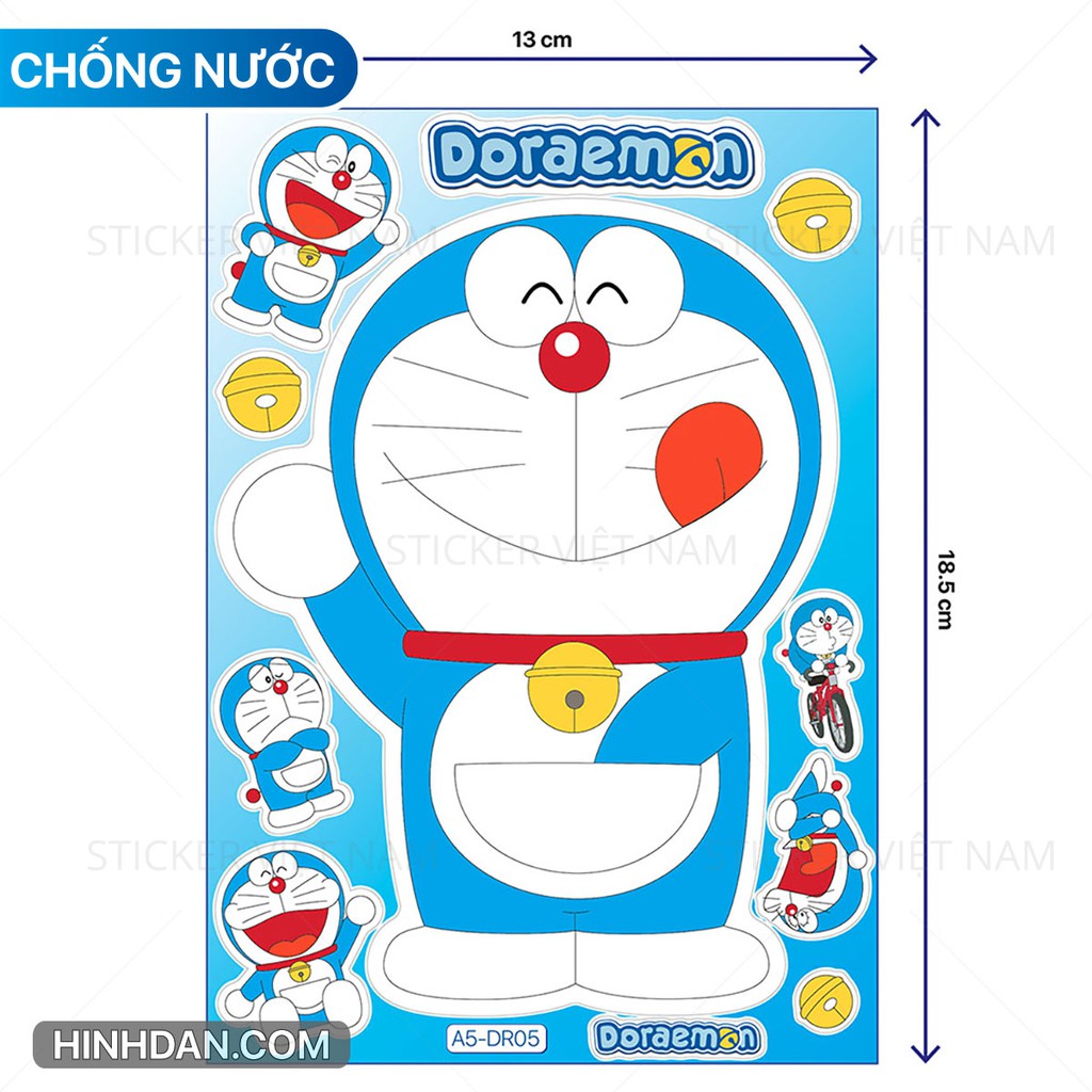 Bộ 6 sticker DORAEMON LỚN chống nước dán laptop, tủ, đàn guitar, tủ lạnh, góc học tập, xe