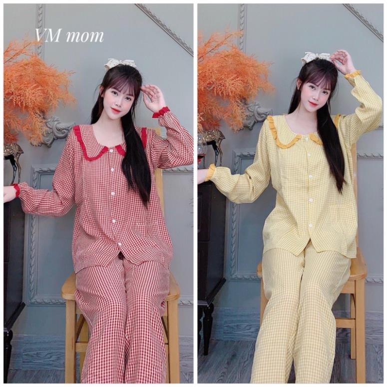 Bộ đồ bầu và sau sinh kẻ cổ ren chất đẹp, có khóa kéo cho bé ti BD194