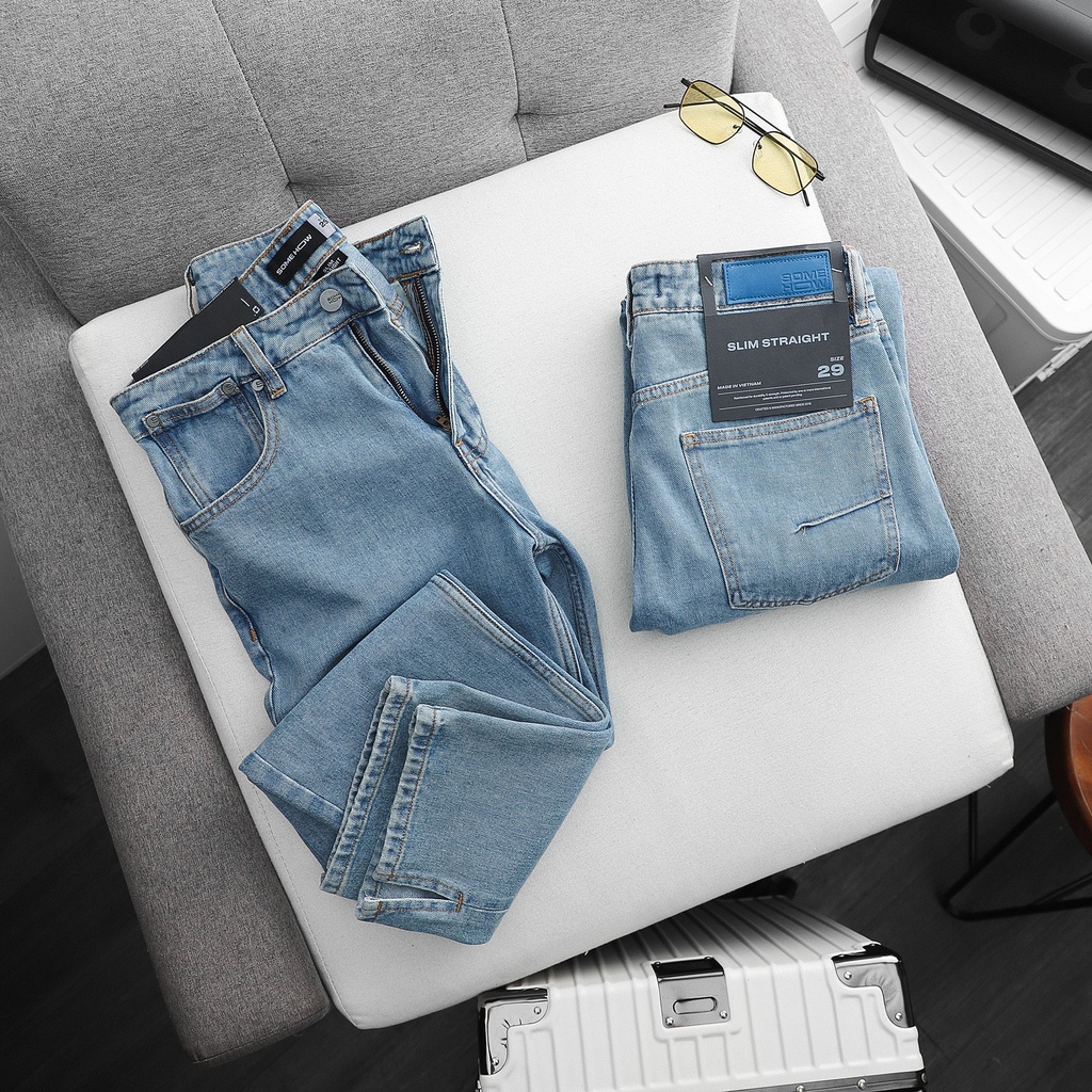Quần Jean Nam ,  SlimStraight Slit Edge , Chất Denim Co giãn Dày Dặn , QJ003857,SOMEHOW