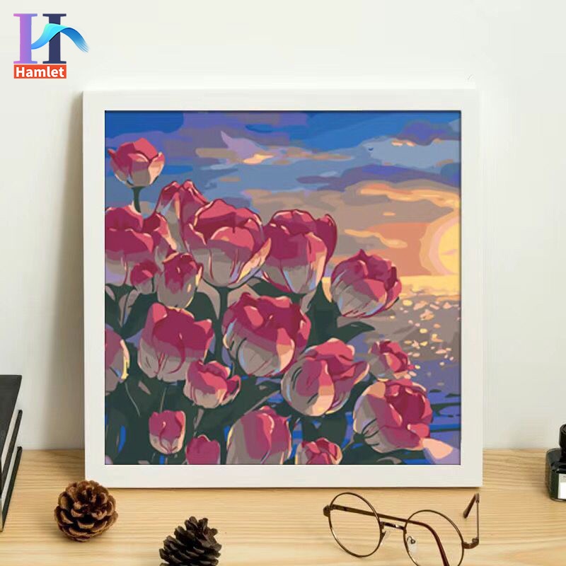 Bộ tranh sơn dầu acrylic Hamlet tô màu theo số hình hoa tulip làm quà tặng trang trí cỡ 20 * 20/30 * 30cm