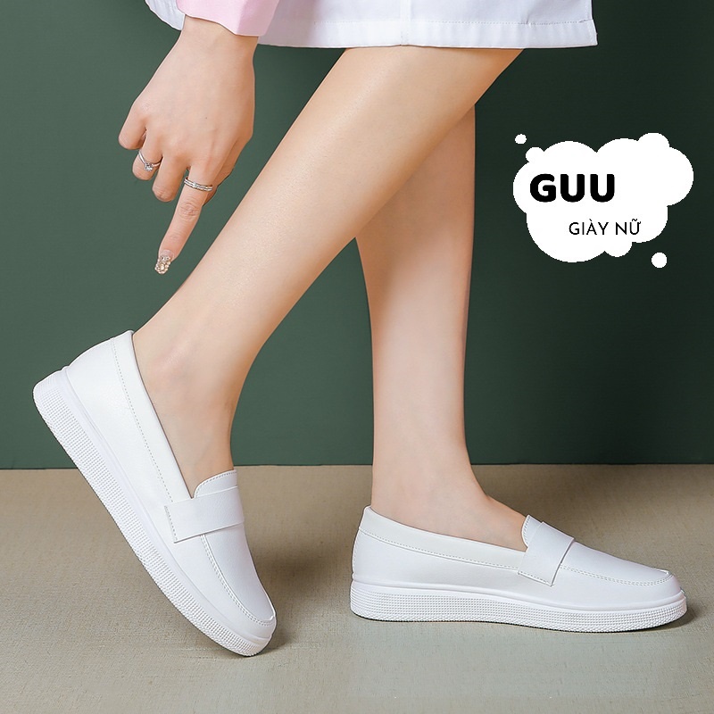 Giày lười nữ da Pu màu trắng êm nhẹ, slip on nữ , white shoes G9330