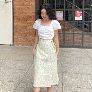 Chân váy dài hoa nhí đắp chéo cột nơ bên hông Jila skirt