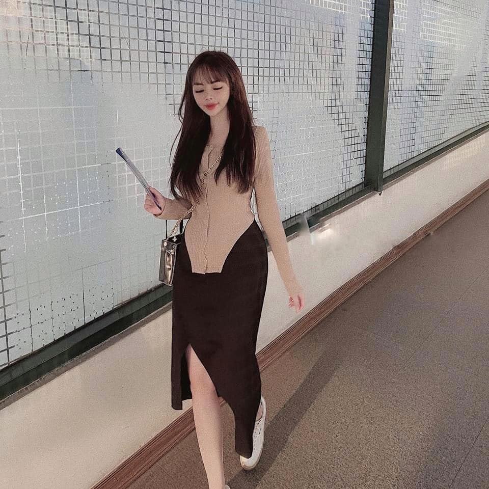 SÉT ÁO LEN CÀI CÚC MIX CHÂN VÁY XẺ | BigBuy360 - bigbuy360.vn