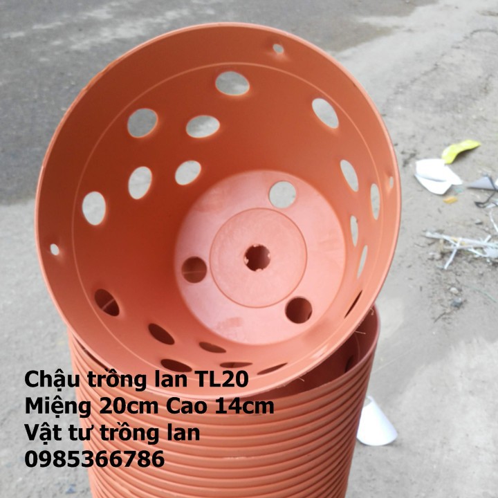 10 chậu nhựa giả đất nung phi 20 miệng trơn trồng hoa lan cây cảnh.