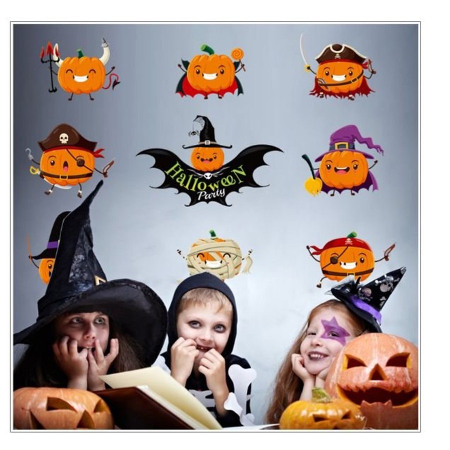 Decal 2 mặt trang trí Halloween 3D siêu thực - Giấy dán tường lễ hội Halloween in 3D có sẵn keo dán không dơ kính khi gỡ