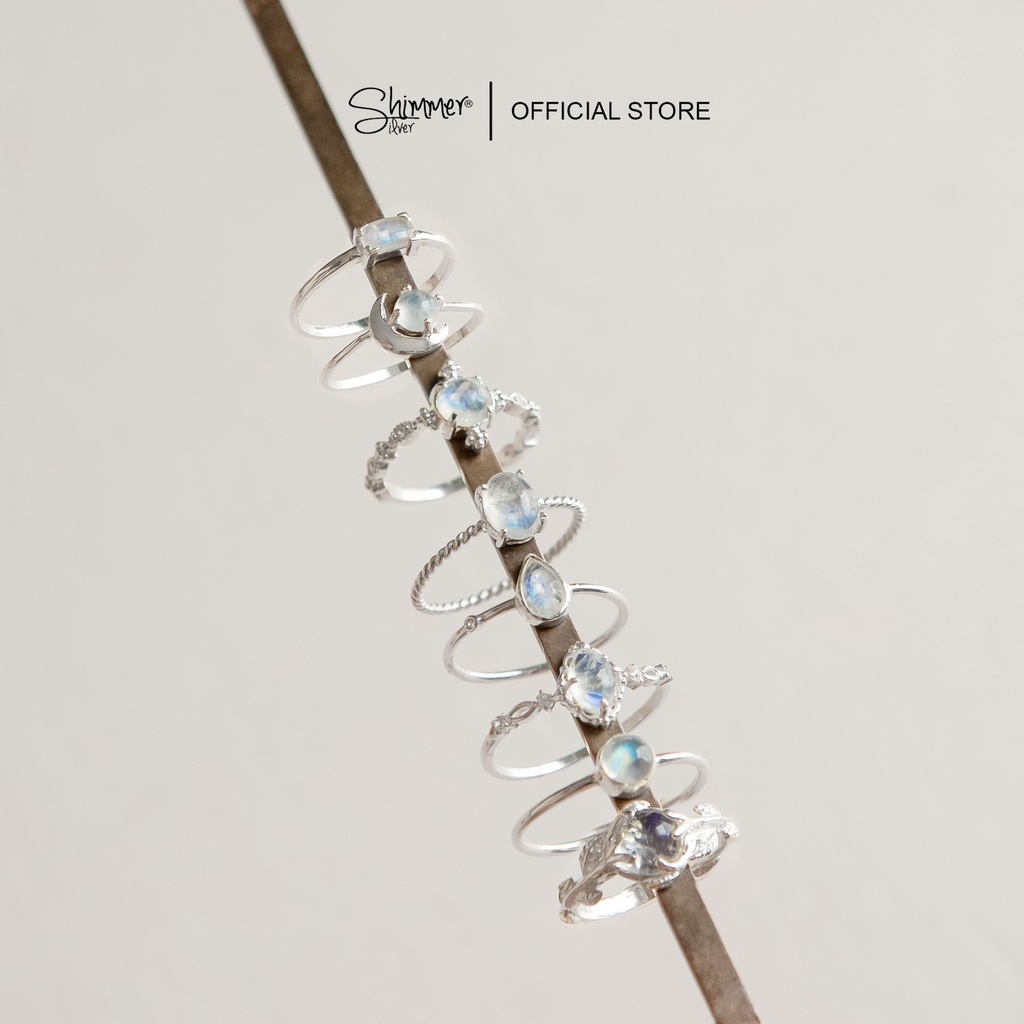 Nhẫn Nữ Bạc 925 Cao Cấp SHIMMER SILVER Đá Mặt Trăng Thiên Nhiên ROYAL MOONSTONE Phong Thủy May Mắn