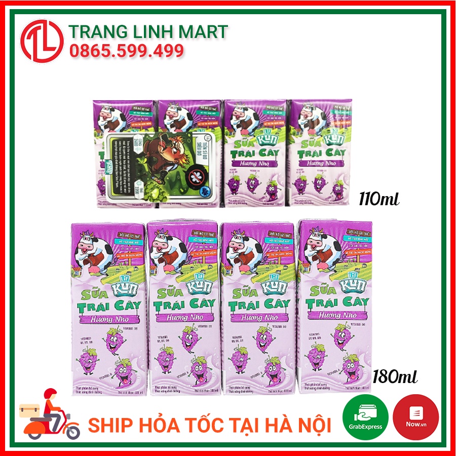Sữa Kun trái cây hương Nho lốc 4 hộp 110ml / 180ml