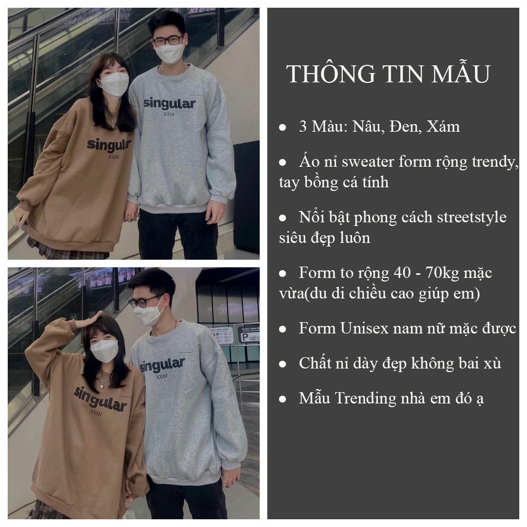 Áo sweater nỉ form rộng SINGULA áo hoodie Unisex hot trend_VIETCEN | BigBuy360 - bigbuy360.vn