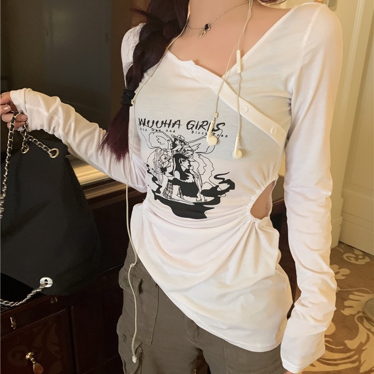 SUXI Áo Thun Tay Dài Dáng Ôm In Chữ Thời Trang Quyến Rũ Cho Nữ