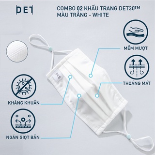 Combo 02 khẩu trang vải kháng khuẩn cao cấp DETERMINANT - kháng nước - màu trắng - White [DET thumbnail