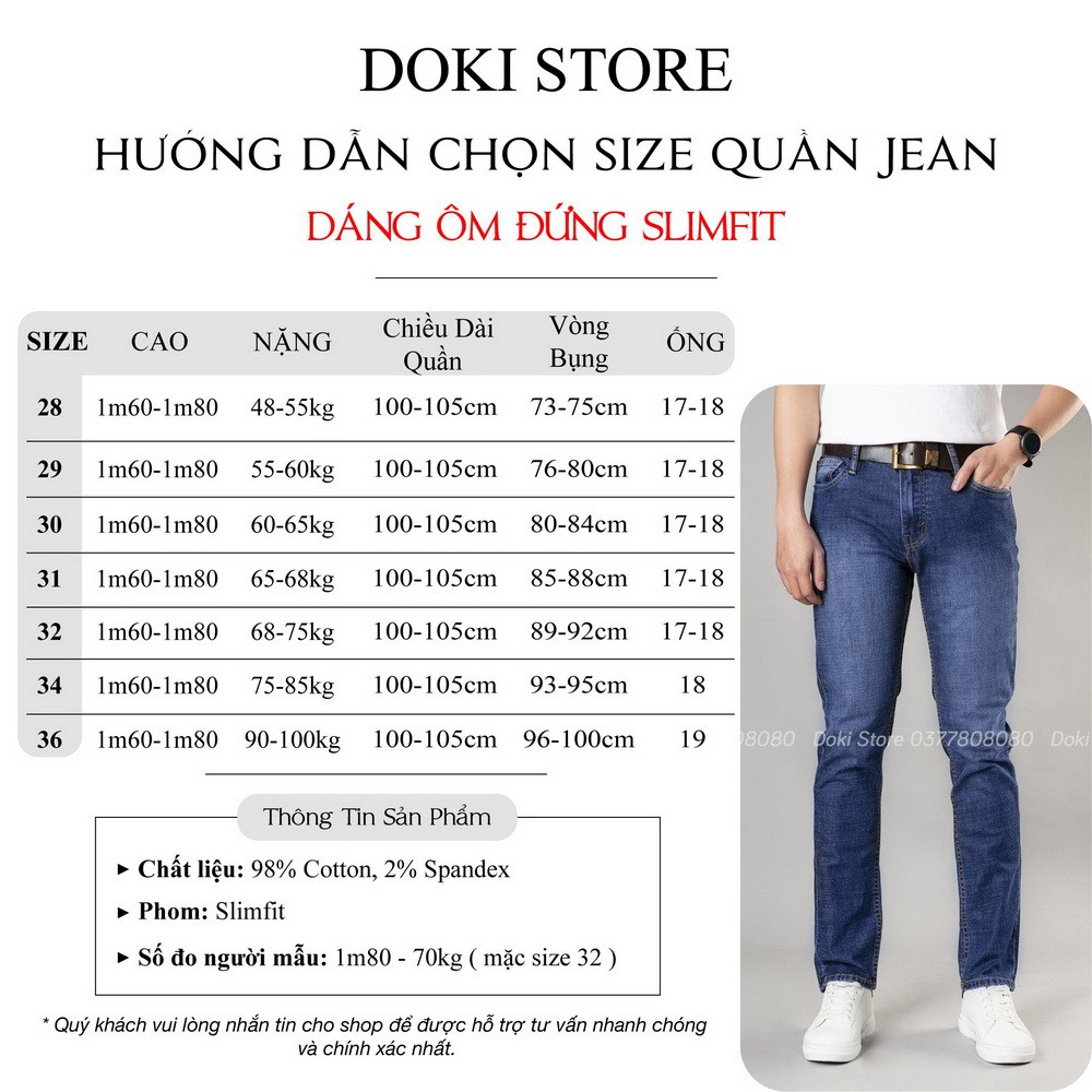Quần Jean Nam Cao Cấp Nhiều Màu Xanh DK, Quần Bò Nam Chất Vải Co Giãn Thoải Mái, DOKI