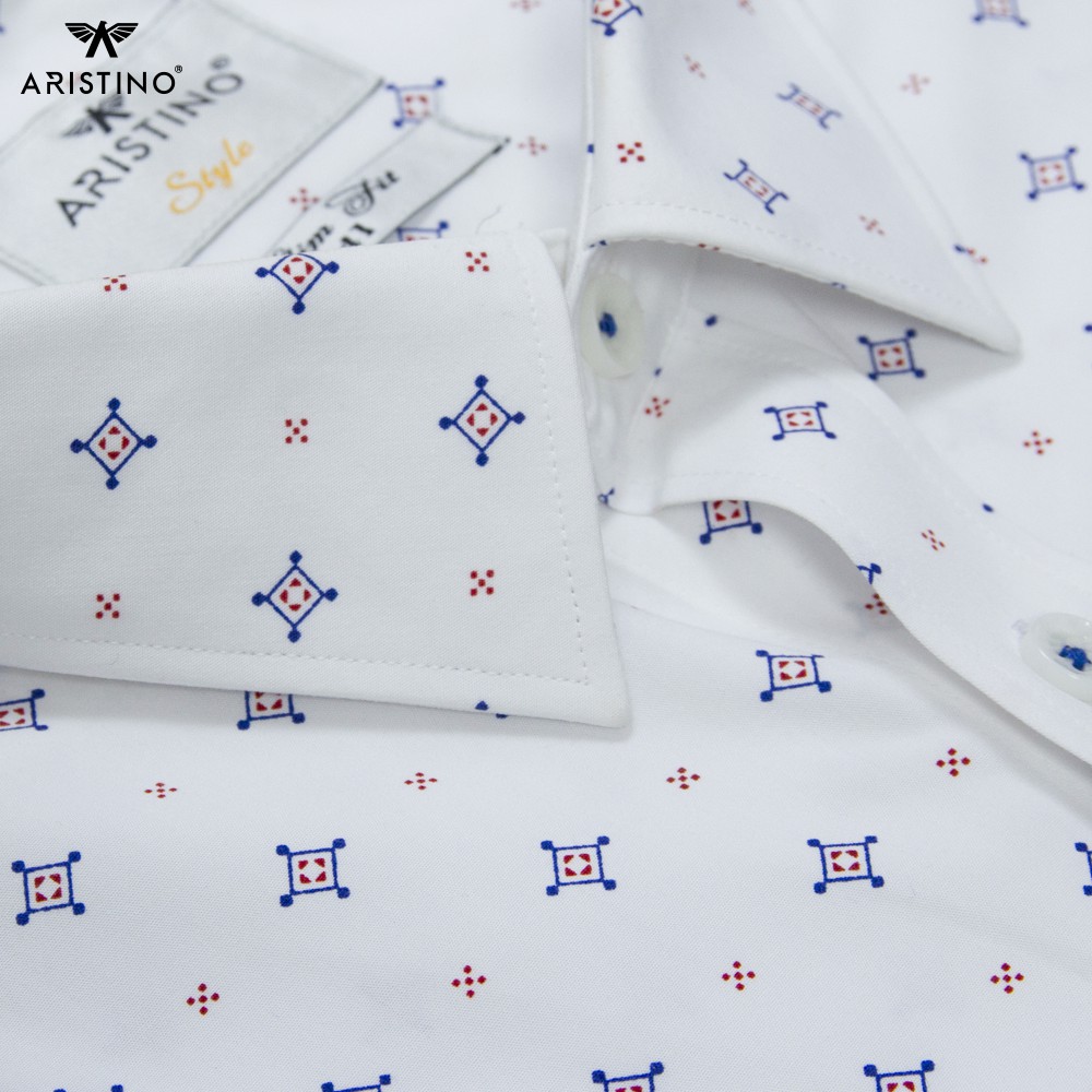Áo Sơ Mi Nam Ngắn Tay Aristino ASS115S8 Màu Trắng In Thoi Xanh Đỏ | BigBuy360 - bigbuy360.vn