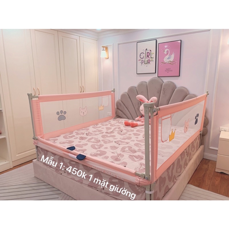 (HÀNG LOẠI 1)THANH CHẮN GIƯỜNG BABY SMILES HOẠ TIẾT THÊU NỔI 3D CAO CẤP MÀU GHI