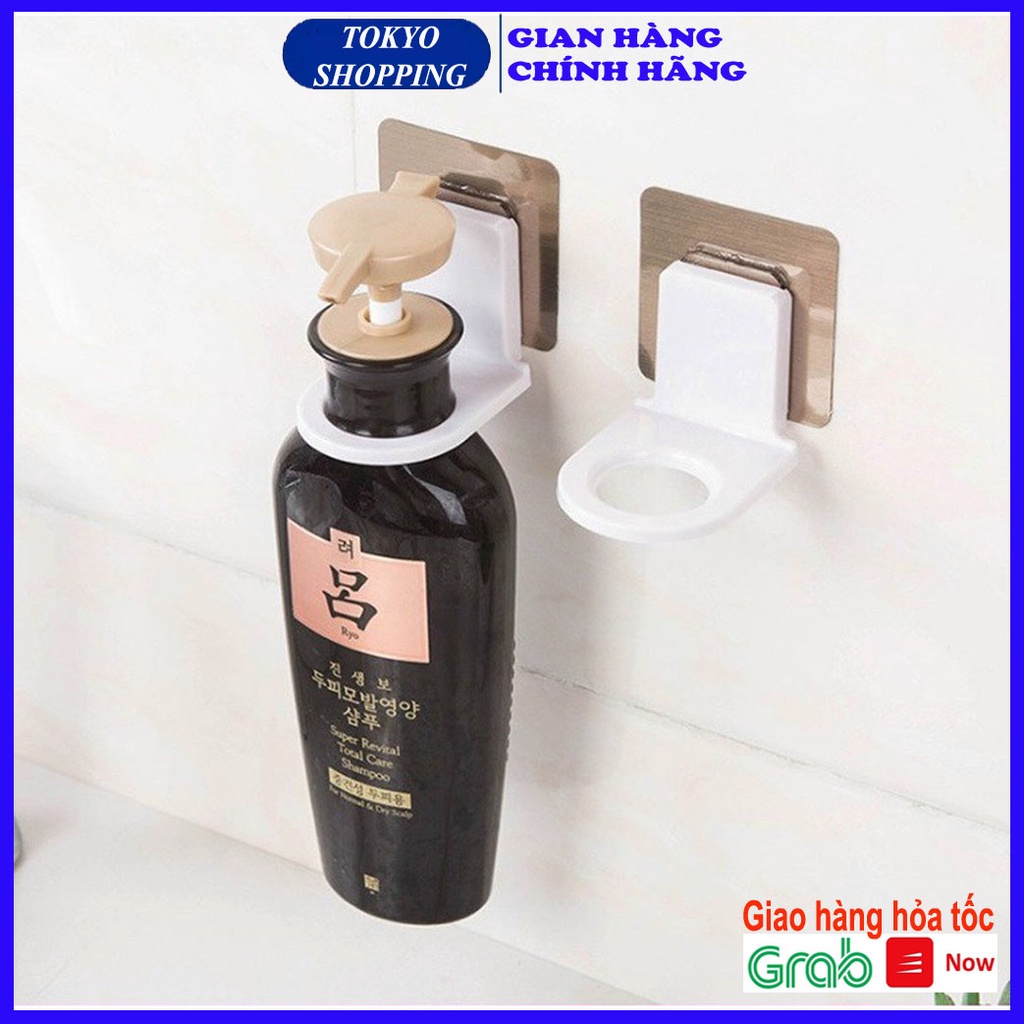 Giá dán tường treo chai nước rửa tay, dầu gội đầu sữa tắm dán tường siêu dính chịu lực 3kg