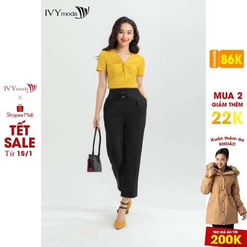 Áo thun gân cổ xoắn nữ IVY moda MS 57M6100