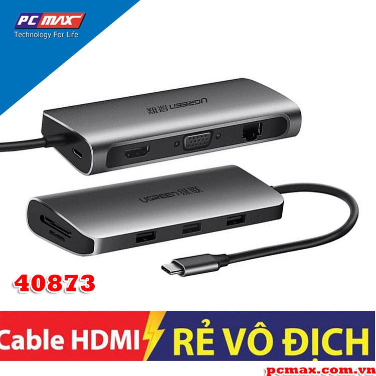 Hub USB type C sang USB 3.0, HDMI, LAN, typeC, SD card Ugreen 40873 - Hàng chính hãng