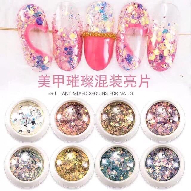 Set nhũ kim tuyến vẫy cá siêu sáng trang trí móng đắp ẩn gel phong cách Hàn Nhật
