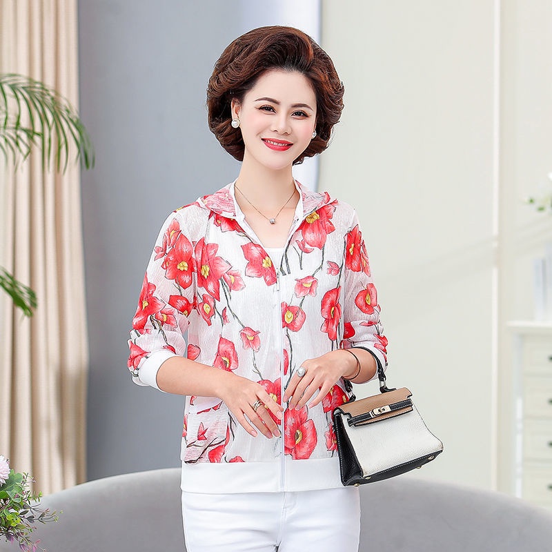Áo Khoác Chống Nắng / Tia Uv Có Mũ Trùm Đầu Dành Cho Nữ Trung Niên