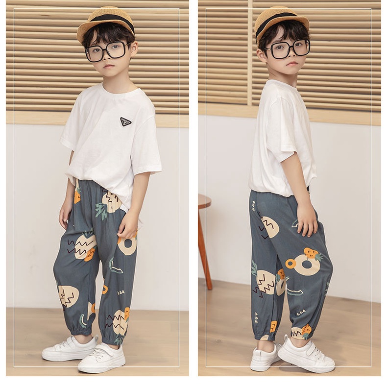 [ZY] Quần Ngủ Cotton Dài Tới Mắt Cá Chân Thoáng Khí Chống Muỗi In Họa Tiết Hoạt Hình 90-160cm Cho Bé