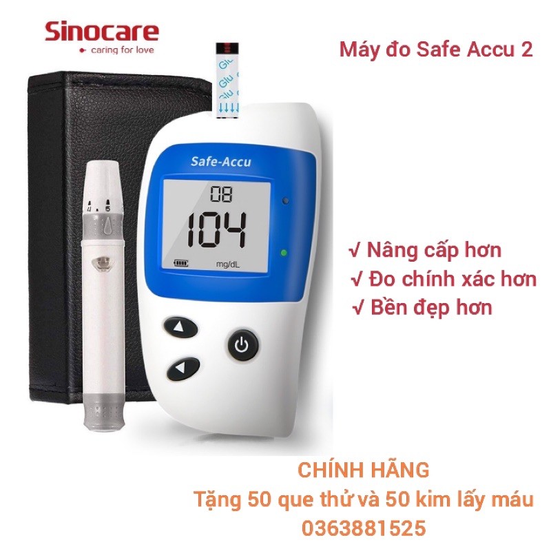 Máy đo đường huyết Sinocare Safe - Accu 2 + que Thử và kim chích máu