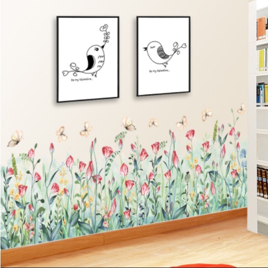 Decal trang trí chân tường - Hoa hồng và lá
