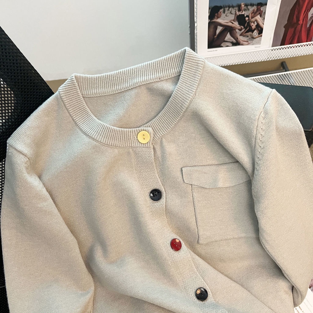 Áo cardigan Dệt Kim Tay Dài Màu Sắc Tương Phản Phong Cách Hàn Quốc Thời Trang Mùa Thu Cho Nữ