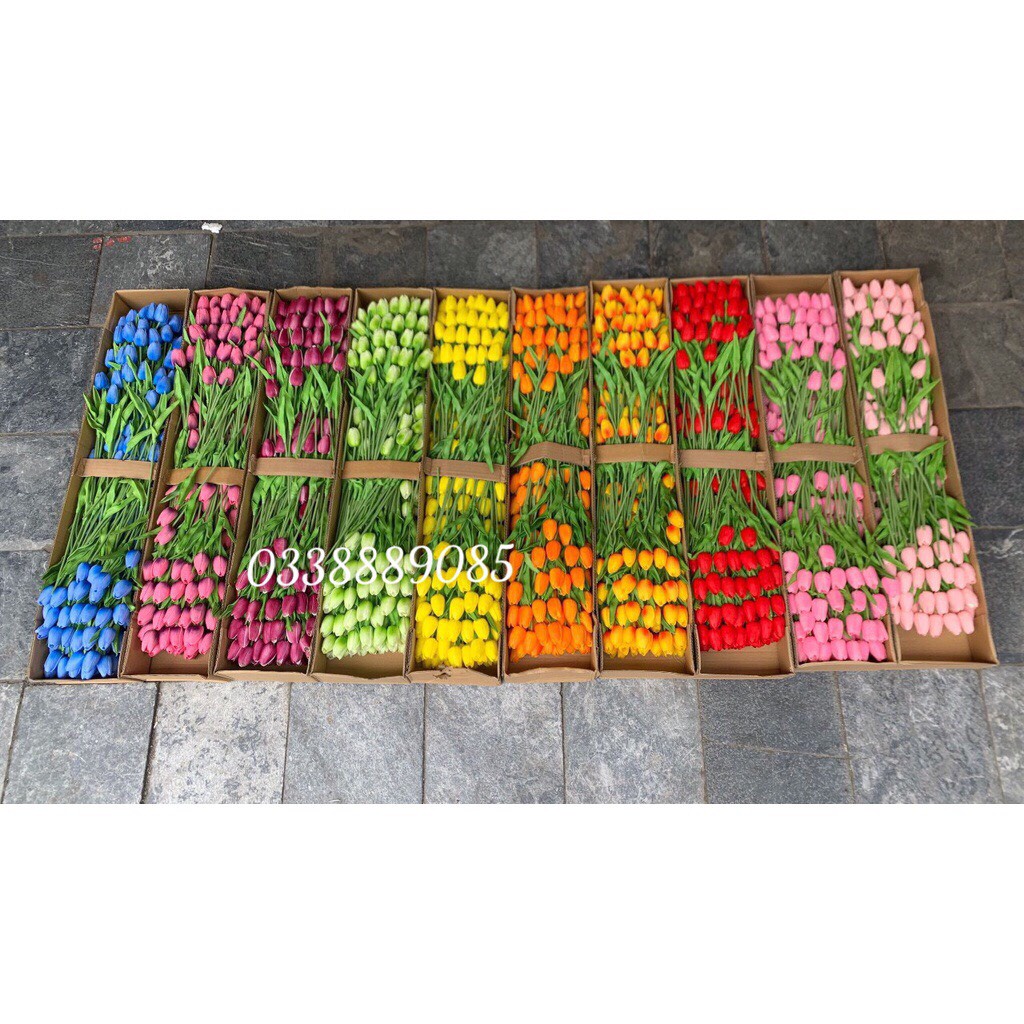 Hoa Tulip (Tuy líp) giả lá xoăn bằng cao su non (hàng cao cấp) mùi thơm nhẹ, giống thật 99%